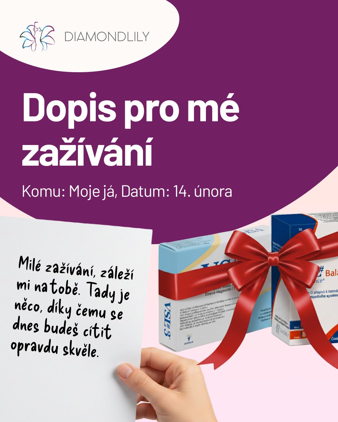 Valentýn je svátek lásky, tak na koho letos nezapomenout? Co třeba na někoho, kdo s vámi prožívá úplně všechno – dobré i zlé, stres i radost? ❤️Věnujte letos pozornost sobě a svému zažívání. Protože když je spokojené vaše břicho, odrazí se to na vaší náladě, pleti i energii. Dopřejte si péči, která jde skutečně do hloubky:💙 VSL#3 Balance – Pro každodenní harmonii a lehkost. S 90 miliardami bakterií a vitaminem B6, aby vám nechyběla energie na rande i běžný den.
💙 VSL#3 (450 mld.) – Když vaše zažívání potřebuje extra silné objetí a restart po náročném období.Napište nám do komentářů jedno jídlo, které vaše břicho naprosto miluje! 🍝🍰👇🛒 Najdete nás na GigaLékárna.cz, www.diamondlily.cz nebo ve své lékárně.