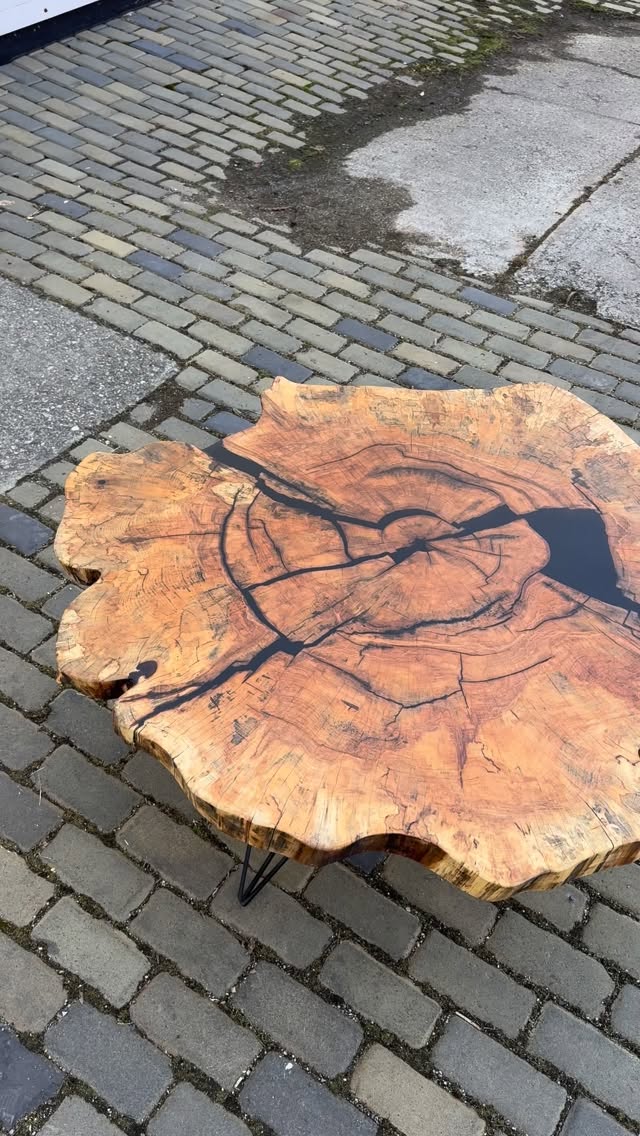 Masivní konferenční stolek z kaštanu a černé prysk…