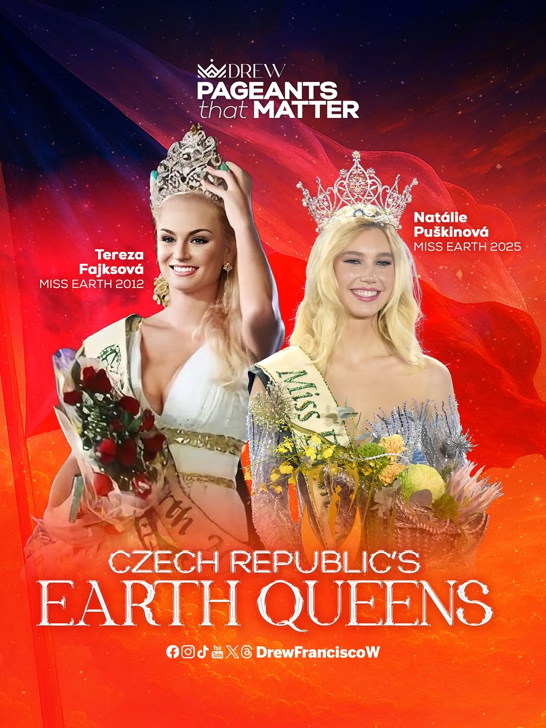 Thirteen years apart, two Czech 🇨🇿queens wore the same Earthly crown. 👑🌍
Fr