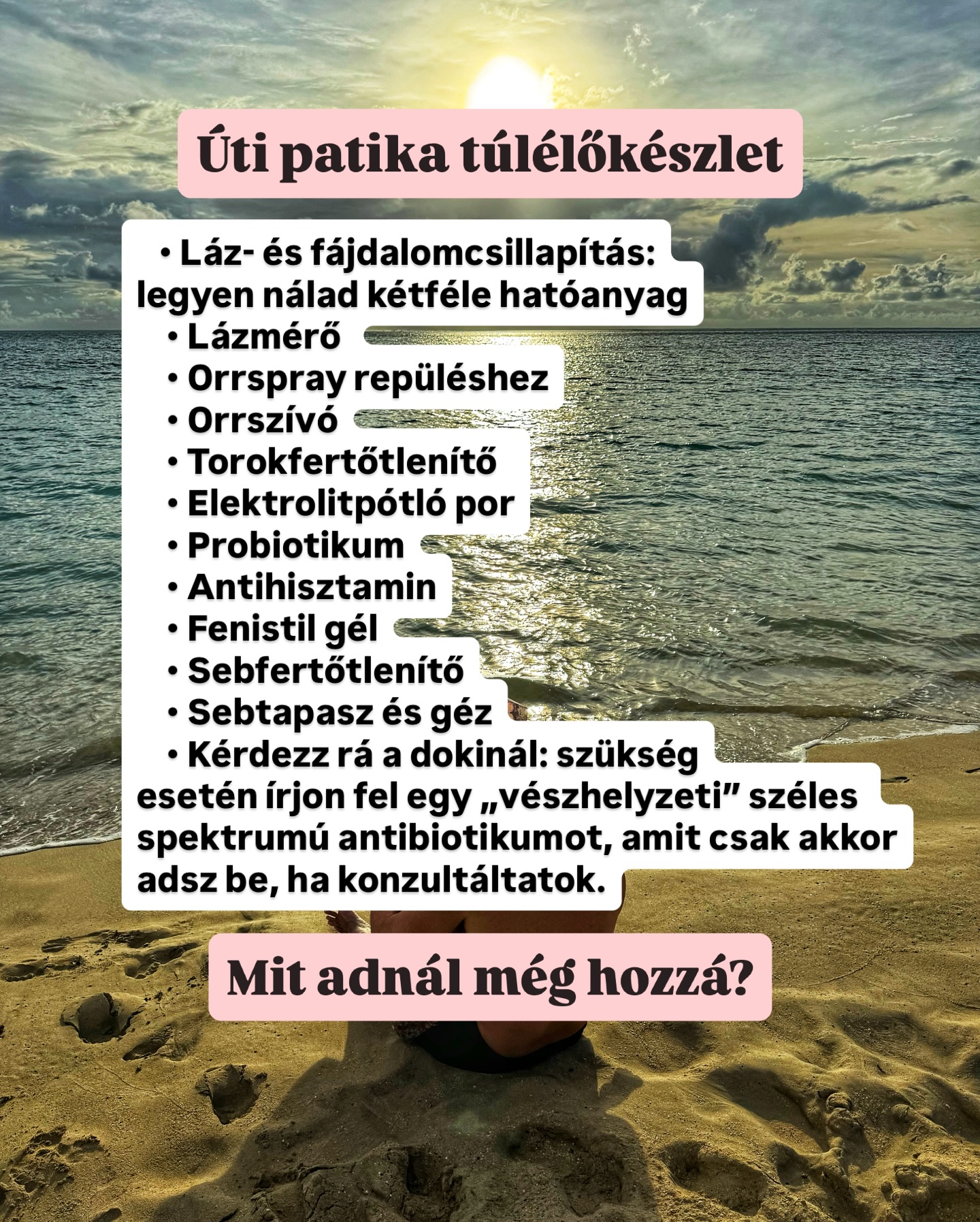 Utazás előtt lebetegszik a gyerek ☀️
🙏🏼Minden szülő rémálma, és a dilemma: mi legyen? Elutazhatunk így? Van értelme? Vagy bukjuk a pénzt és lemondjuk? Illik egyáltalán betegen gépre szállni? És ha nem mondjuk le, fogjuk tudni élvezni a nyaralàst?
Millió meg egy kérdés, amire nincsen egyetlen válasz. Mi is mind mások vagyunk, és minden helyzet is más.
Természetesen én is szoktam emiatt aggódni. Szoktam készülni, próbálni megelőzni. Ennek ellenére nem mindig sikerül.
Ha végiglapozod, támpontokat találsz, ami alapján el tudod dönteni, érdemes-e elindulni betegen; megelőzés tippeket is összegyűjtöttem; ha beteg gyerekkel utaztok, akkor úti patika; TI mondtátok rovat.
Ez egy érzékeny téma, fontos tiszteletben tartani egymás döntését.
📌 Ha hasznos, mentsd el vagy küldd el valakinek.
És persze írd meg, hogy mit gondolsz a témában.🤗
#utazoanya #utazikacsalád #utazásgyerekkel #utazzbabával #gyerekkelvagyok