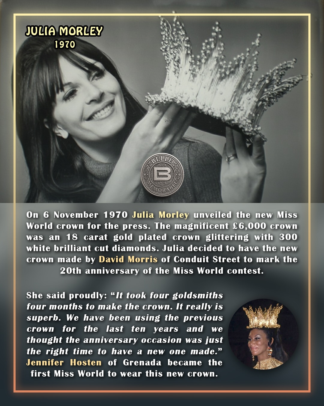 👑 For its 20th Anniversary in 1970 Miss World organisation introduced a new cro