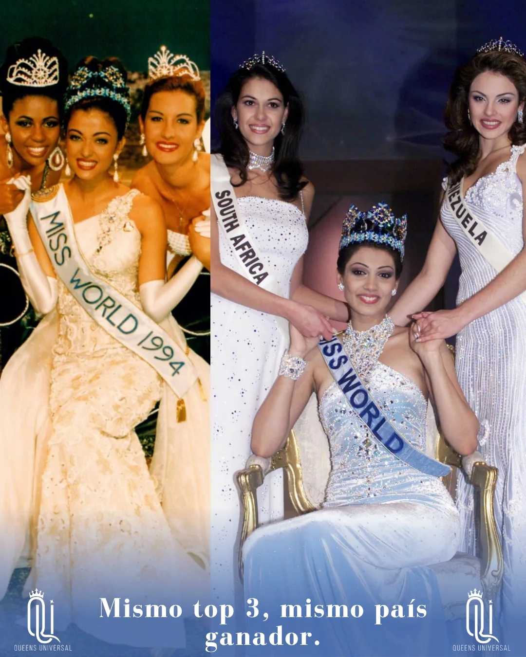 India, durante sus años dorados en Miss Mundo, venció a Sudáfrica y a Venezuela
