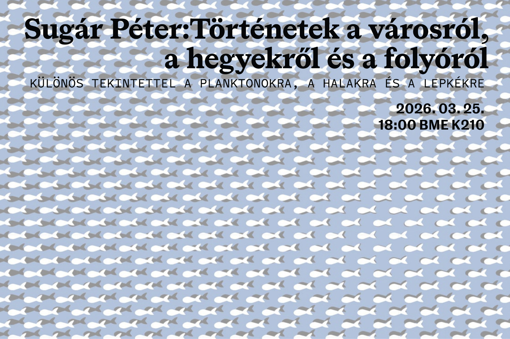 Szeretettel várunk minden érdeklődőt Sugár Péter: Történetek a városról, a hegyekről és a folyóról című előadására 2026. március 25-én a BME K210 termébe 18:00 kezdéssel.