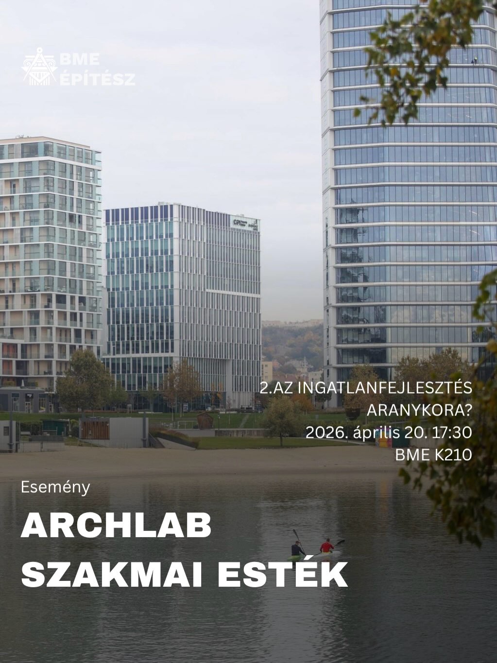 Az ArchLAB Szakmai Esték második alkalmának vendége Kiss Ákos, a Property Market Kft. vezérigazgatója.
Az előadás, beszélgetés során lesz szó az ingatlanpiac elmúlt 20 évének alakulásáról, különösen a 2008-as válság hatásairól és az azt követő kormányzati támogatások eredményéről. Külön szó fog esni a folyamatban lévő BudaPart fejlesztésről, mely a Kopaszi-gát mellett elnyúló területen a város talán egyik legexponáltabb ingatlanfejlesztési együttese. Mik a mai trendek az ingatlanfejlesztésben? Hogyan gondolkodik a befektető és az ingatlanfejlesztő a 15 perces város koncepcióról? Ilyen és ehhez hasonló kérdések megvitatására lesz lehetőség a hétfői alkalommal, minden érdeklődőt várunk szeretettel!
Az esemény nyilvános, regisztrációhoz nem kötött.
ArchLAB szakmai esték – II. Az ingatlanfejlesztés aranykora?
Időpont: 2026. április 20. hétfő, 17:30
Helyszín: K210 (1111 Budapest, Műegyetem rkp. 3., 2. em.)
Vendégünk: Kiss Ákos, vezérigazgató, Property Market Kft.
Kép forrása: BudaPart-Kopaszi-gát facebook oldala